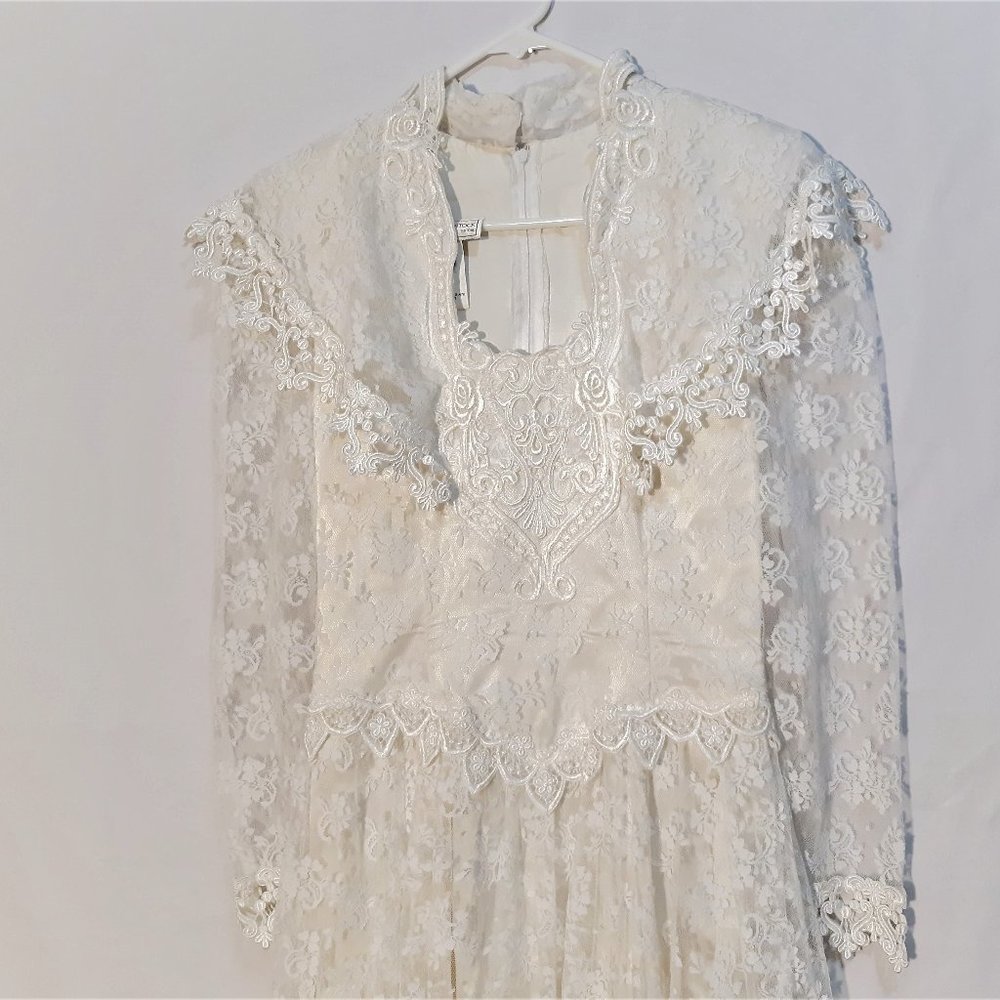Jessica McClintock Lace Bridal Wedding Dress SIZE 8 Vintage Long Sleeve